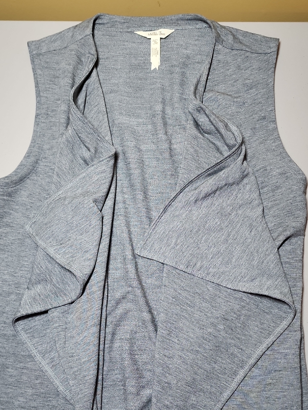 Matilda Jane Gray Sleeveless Draped Open Front Vest